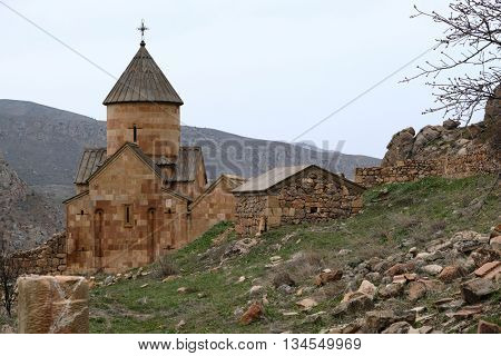 Ancient monastery Noravank in the mountains in Amaghu valley, Armenia. Was founded in 1205. 