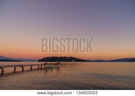 Sunrise on the bay of Nidri in Lefkas island Greece