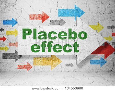 Healthcare concept:  arrow with Placebo Effect on grunge textured concrete wall background, 3D rendering