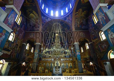 CRETE RETHYMNO - AUGUST 09: Interior of Greek Orthodox church in Rethymno Crete Greece on 09 August 2014. Rethymno is the third largest city in Crete and the capital of regional unit.