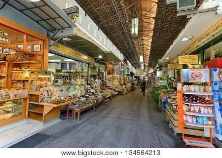 CHANIA GREECE - AUGUST 12: Main market in Chania Crete Greece on 12 August 2014. The cross-shaped market (Agora) of Chania was built in 1911-1913.