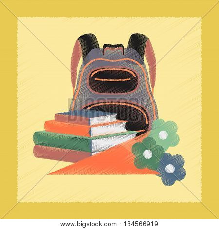 flat shading style icon school book bag flowers
