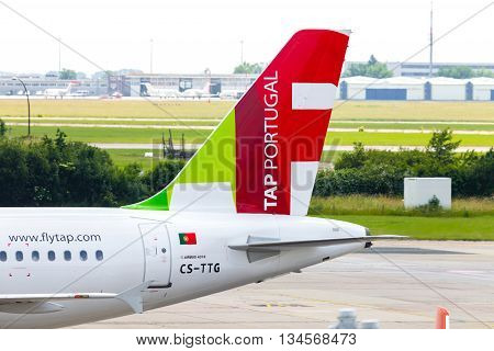 BERLIN / GERMANY - JUNE 4 2016: Airbus A 319 - 111 from TAP Portugal on airport schoenefeld berlin / germany at june 4 2016