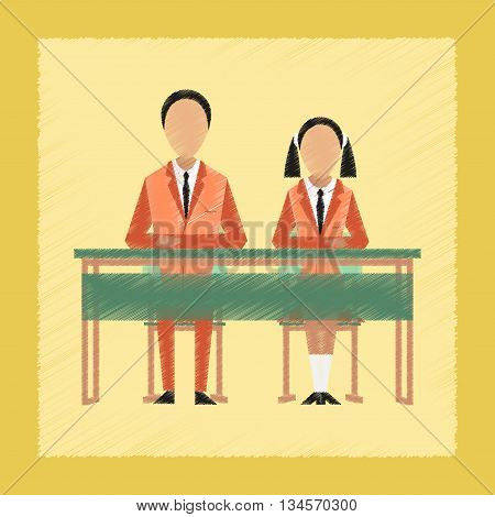 flat shading style icon school pupils at school desk