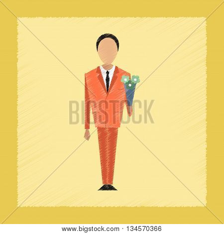 flat shading style icon Cartoon schoolboy flowers