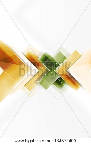 Colorful glossy arrow shapes. Abstract background. Vector web brochure, internet flyer, wallpaper or cover poster design. Geometric style, colorful realistic glossy arrow shapes with copyspace