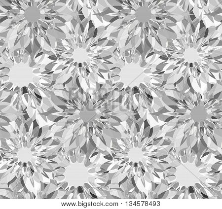 Seamless floral pattern with grey guilloche flowers. Zircon crystal seamless guilloche pattern or background. Vector illustration