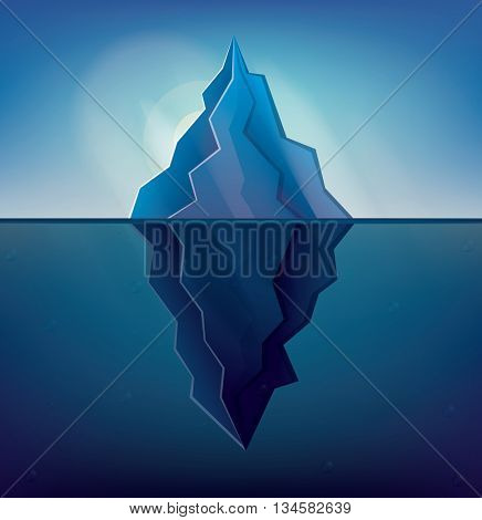 Iceberg on Blue Background. Low Poly Iceberg. Iceberg with Underwater Part.