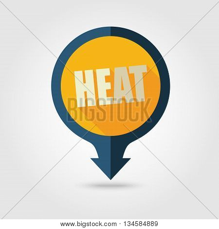 Heat vector pin map flat icon with long shadow. Beach Map pointer. Summer Map markers. Holiday. Summertime. Vacation eps 10