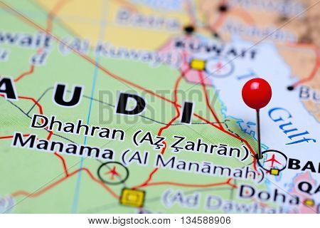 Dhahran pinned on a map of Saudi Arabia