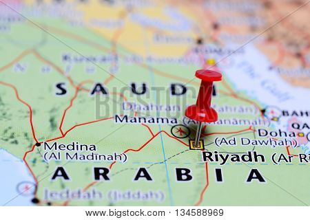 Riyadh pinned on a map of Saudi Arabia