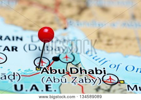 Abu Dhabi pinned on a map of UAE