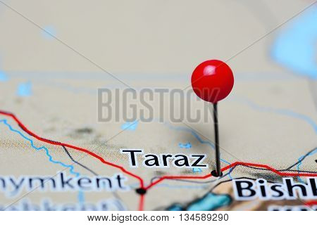 Taraz pinned on a map of Kazakhstan