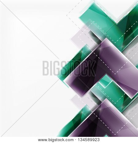 Colorful glossy arrow shapes. Abstract background. Vector web brochure, internet flyer, wallpaper or cover poster design. Geometric style, colorful realistic glossy arrow shapes with copyspace