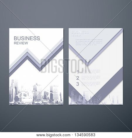 Business Review Leaflet. Brochure or Flyer A4 size template design. Book cover layout design template. Abstract business presentation template with Hong Kong cityline