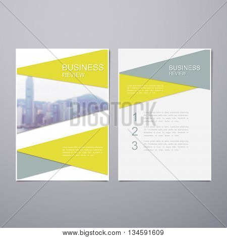 Business Review Leaflet. Brochure or Flyer A4 size template design. Book cover layout design template. Abstract business presentation template with Hong Kong cityline