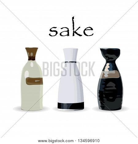 Traditional bottle of sake. Colored vector illustration.
