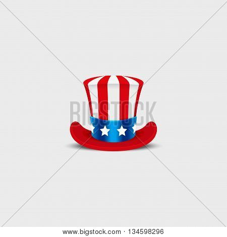 Uncle Sam hat on white background. Cylinder USA American. Idependence day. National Patriotic Date