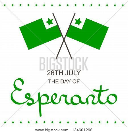 Esperanto language day lettering card with flags isolated on white background.