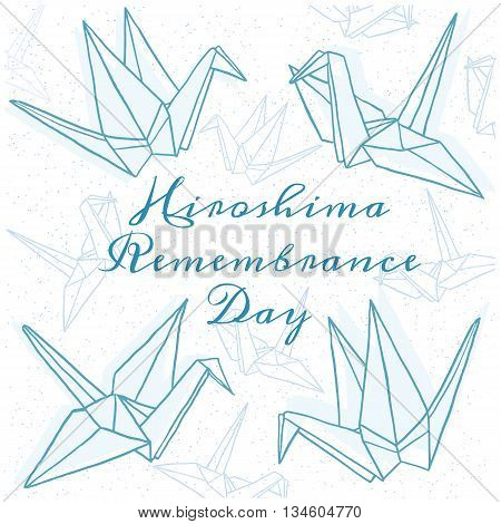 Hand-drawn background with paper crane. Hiroshima remembrance day