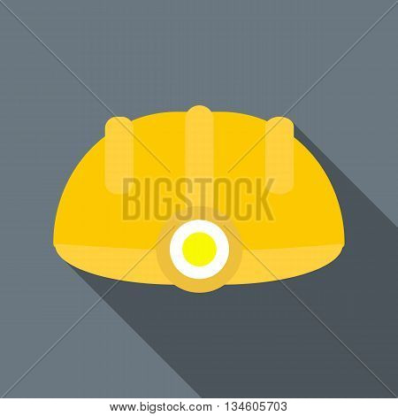 Miners helmet icon in flat style on a grey background
