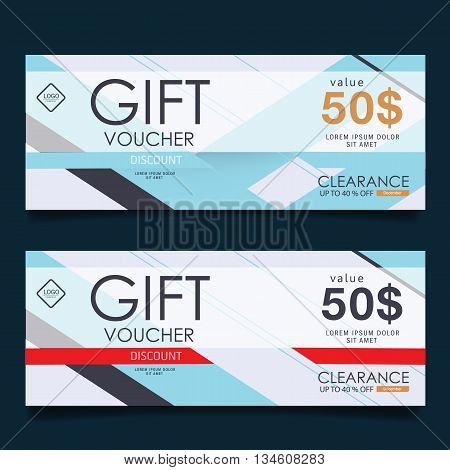 Voucher, Gift certificate, Coupon template with floral scroll pattern, red bow, gifts, presents. Background for invitation, money design, currency, note, check (cheque), ticket, reward. Vector