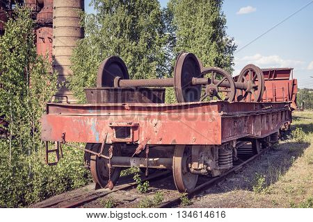 Old Flat Wagon With Railcar Wheelset