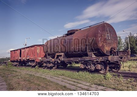Old Covered Goods Wagon And Tank Car