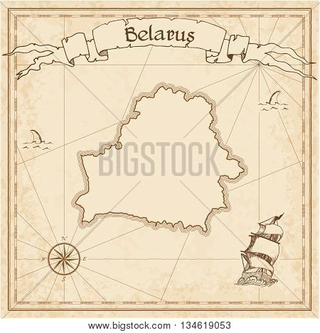 Belarus Old Treasure Map. Sepia Engraved Template Of Pirate Map. Stylized Pirate Map On Vintage Pape