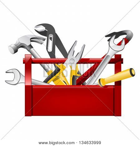 Red toolbox toolbox - repairman equipment on white