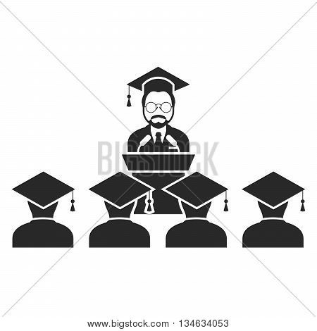 Speaker at rostrum and students - graduation class