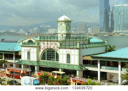 HONG KONG - NOV 9: Star Ferry Central Pier on Nov 9, 2015 in Hong Kong Island, Hong Kong. Star Ferry is a historic passenger ferry service across Victoria Harbour, between Hong Kong Island and Kowloon