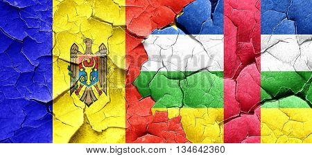 Moldova flag with Central African Republic flag on a grunge crac