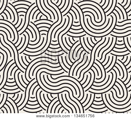 Vector Seamless Black And White Irregular Arc Lines Geometric Pattern