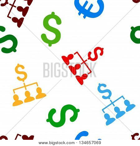 Payment Relations vector seamless repeatable pattern. Style is flat payment relations and dollar symbols on a white background.