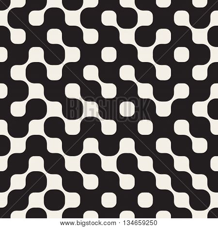 Vector Seamless Black And White Rounded Irregular Maze Lines Pattern