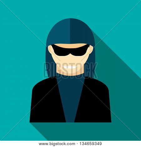 Hacker icon in flat style with long shadow. Attacker symbol