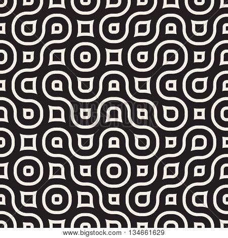 Vector Seamless Black And White Geometric Rounded Irregular Pattern