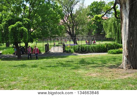 Childs are playing a public park at a day