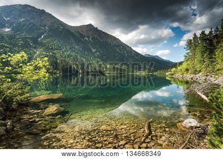 Relaxing At Apline Lake In Summer Day In Mountains
