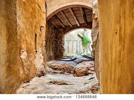 Archway in old town of Miravet. Province of Tarragona. Spain