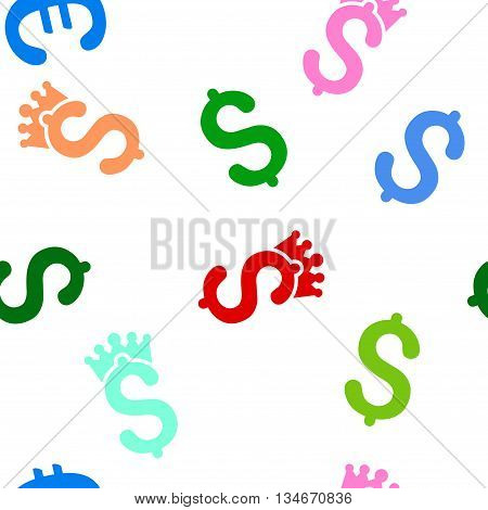 Business Crown vector seamless repeatable pattern. Style is flat business crown and dollar symbols on a white background.