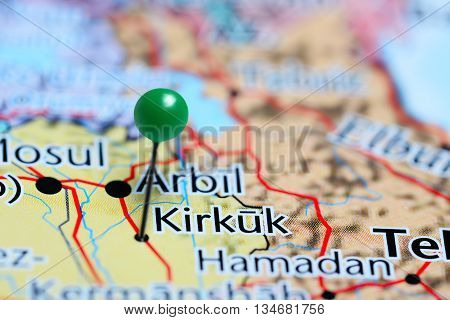 Kirkuk pinned on a map of Iraq