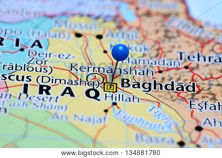 Baghdad pinned on a map of Iraq