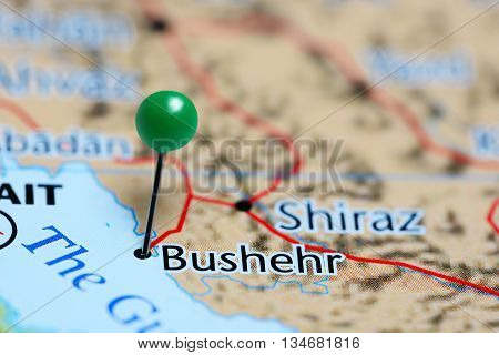 Bushehr pinned on a map of Iran
