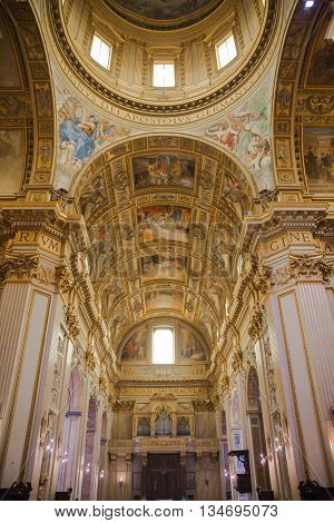ROME, ITALY - APRIL 8, 2016: Church of the Holy Name of Jesus on Piazza del Gesu 1584. Interior Chiesa del Gesu