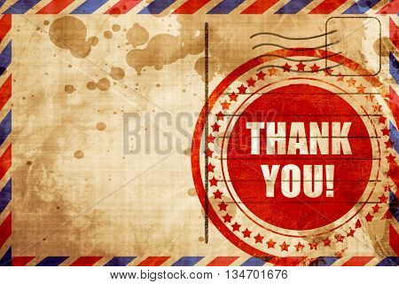 thank you, red grunge stamp on an airmail background