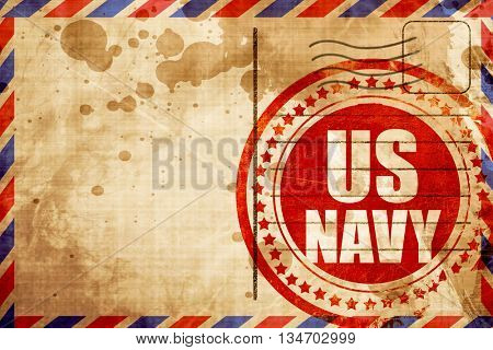 us navy, red grunge stamp on an airmail background