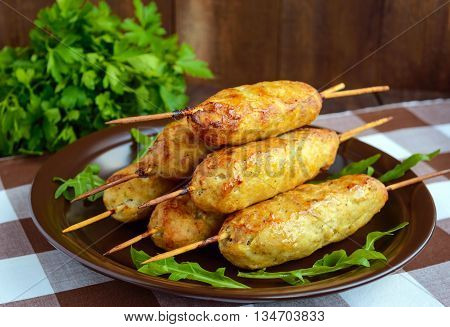 Grilled meat on a skewer - lula kebab. The traditional dish of the Caucasus Central Asia and Turkey.
