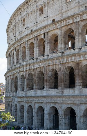 ROME, ITALY - APRIL 8, 2016: Ruins of Coliseum, panoramic view